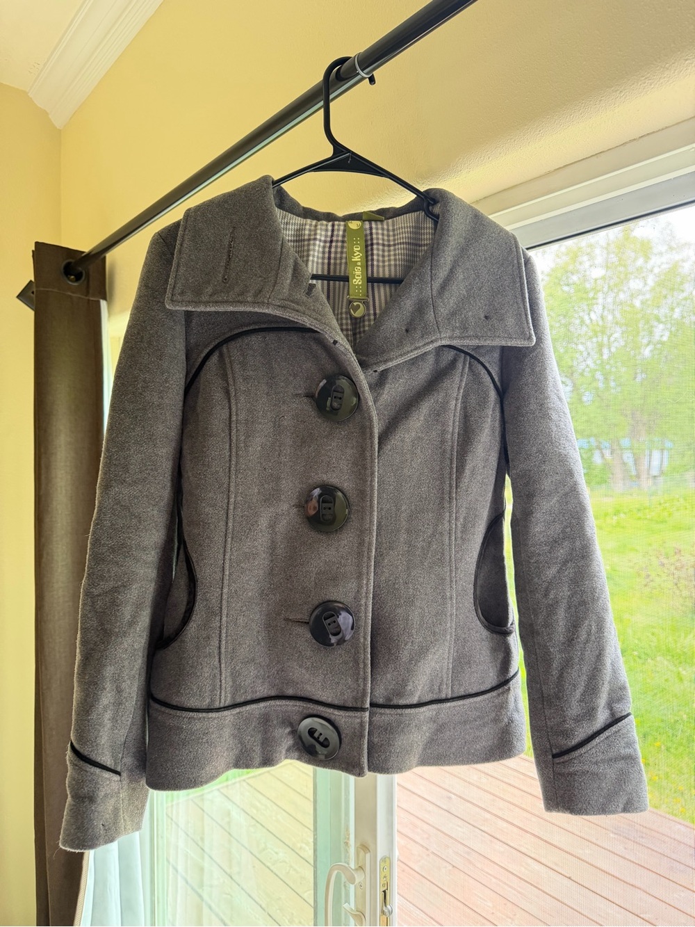 Women’s Medium Soia and Kyo Gray Wool Blend Pea Coat Oversized Buttons